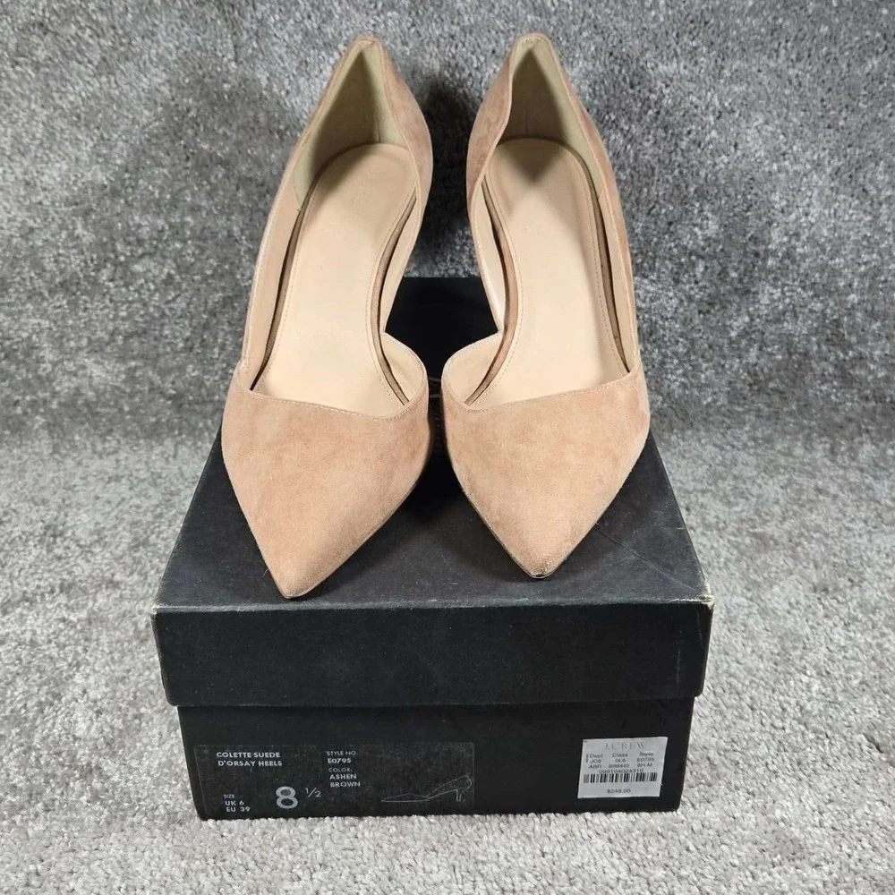 J.Crew Pumps Tan Suede Pointed Toe D'Orsay Heels Womens 8.5